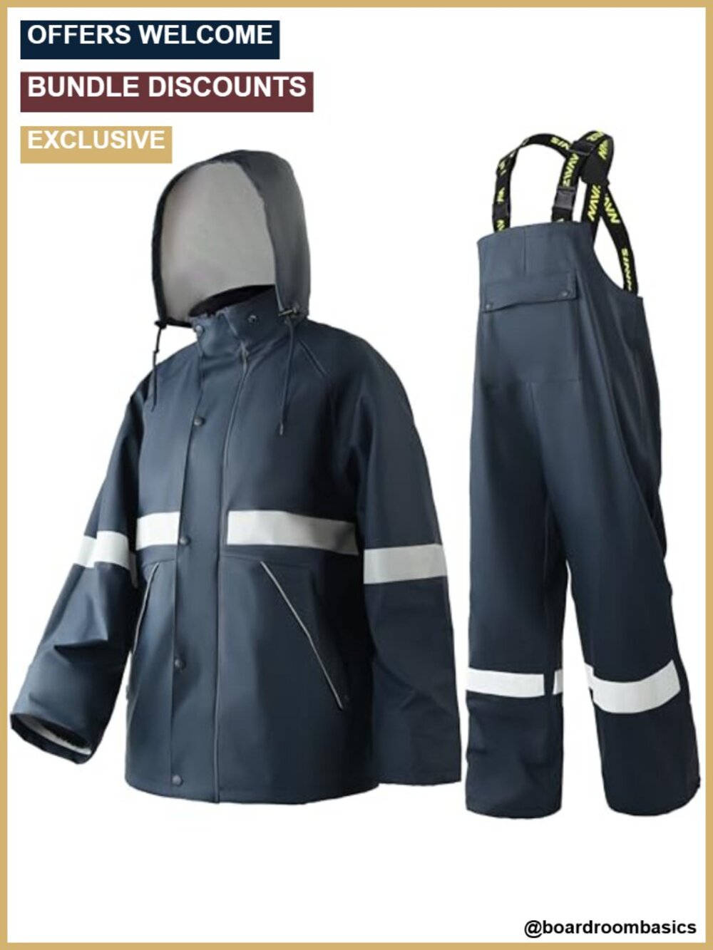 Men's Waterproof 3-Piece Rain Suit Workwear PU Jacket Bib Pants